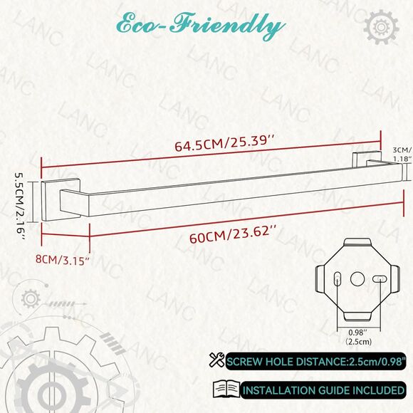 Towel Bar for Bathroom, 24" Hand Towel Holder Rod with Metal, Black Towel Racks - Picture 3 of 11